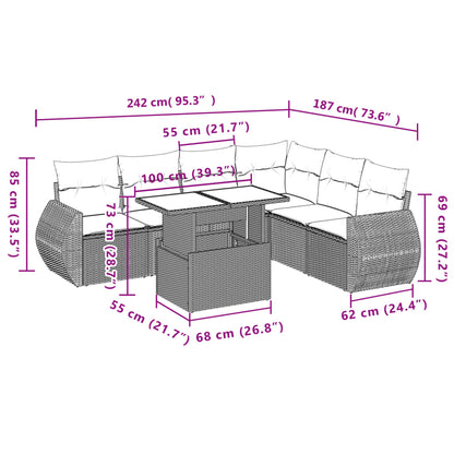 7-tlg. Garten-Sofagarnitur mit Kissen Hellgrau Poly Rattan