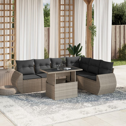 7-tlg. Garten-Sofagarnitur mit Kissen Hellgrau Poly Rattan