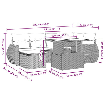 7-tlg. Garten-Sofagarnitur mit Kissen Hellgrau Poly Rattan