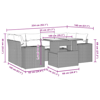 7-tlg. Garten-Sofagarnitur mit Kissen Hellgrau Poly Rattan