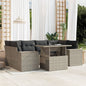 7-tlg. Garten-Sofagarnitur mit Kissen Hellgrau Poly Rattan