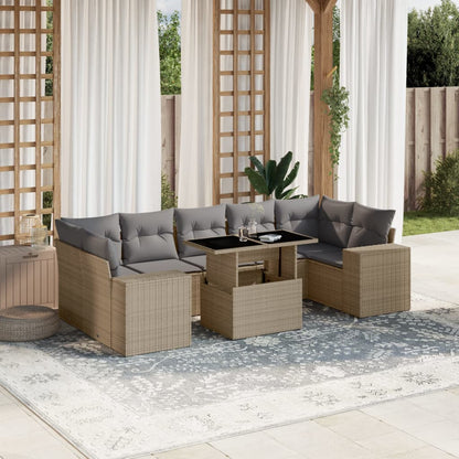 8-tlg. Garten-Sofagarnitur mit Kissen Beige Poly Rattan