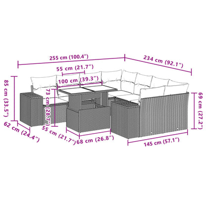 9-tlg. Garten-Sofagarnitur mit Kissen Hellgrau Poly Rattan