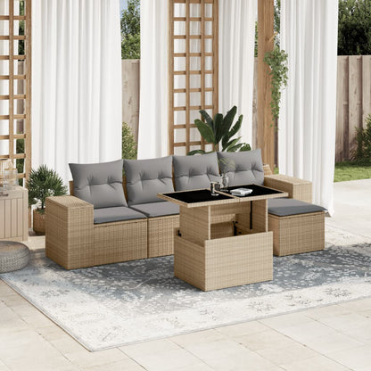 6-tlg. Garten-Sofagarnitur mit Kissen Beige Poly Rattan