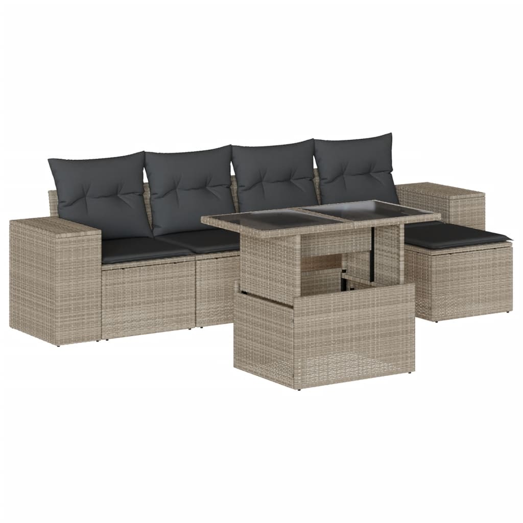 6-tlg. Garten-Sofagarnitur mit Kissen Hellgrau Poly Rattan