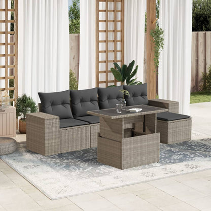 6-tlg. Garten-Sofagarnitur mit Kissen Hellgrau Poly Rattan