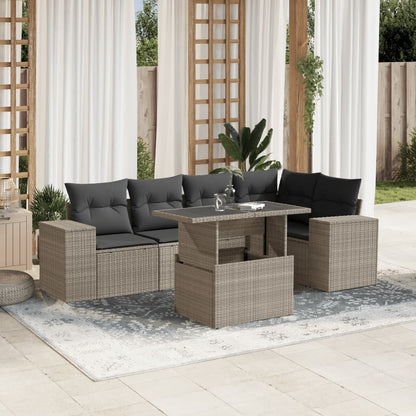 6-tlg. Garten-Sofagarnitur mit Kissen Hellgrau Poly Rattan