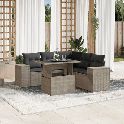 6-tlg. Garten-Sofagarnitur mit Kissen Hellgrau Poly Rattan