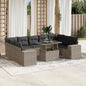 10-tlg. Garten-Sofagarnitur mit Kissen Hellgrau Poly Rattan