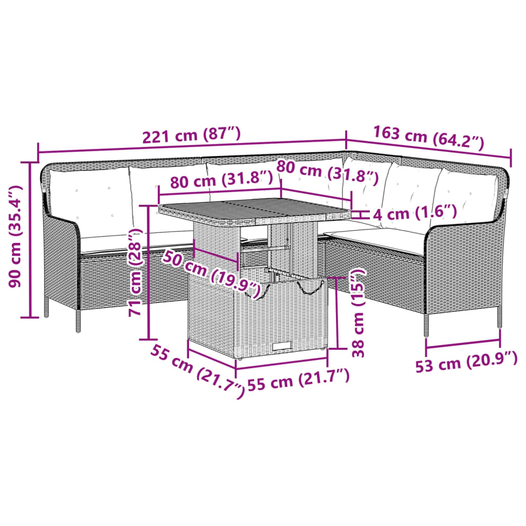 2-tlg. Garten-Sofagarnitur mit Auflagen Schwarz Poly Rattan