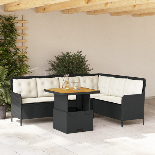 2-tlg. Garten-Sofagarnitur mit Auflagen Schwarz Poly Rattan