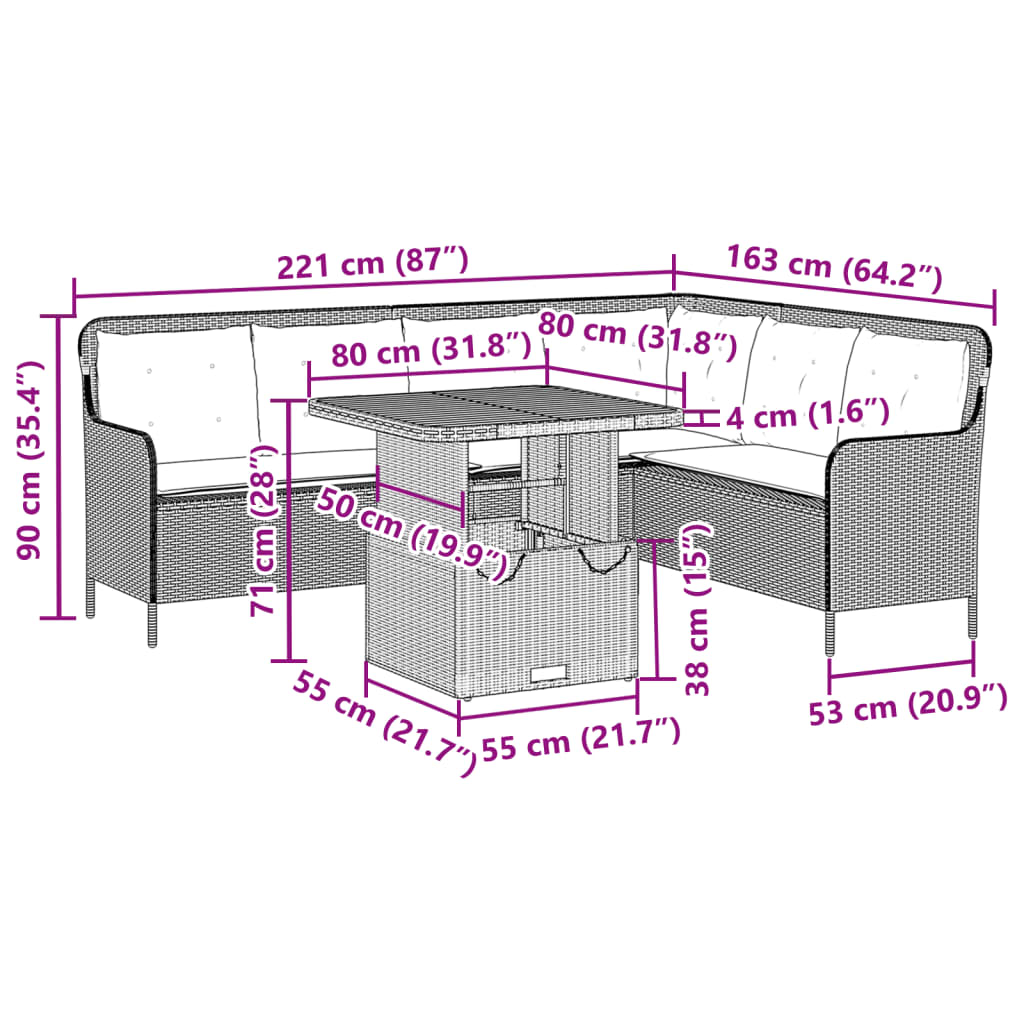 2-tlg. Garten-Sofagarnitur mit Auflagen Poly Rattan Grau