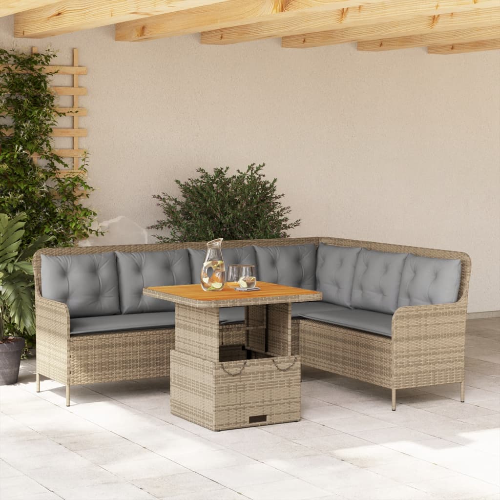 2-tlg. Garten-Sofagarnitur mit Kissen Beige Poly Rattan