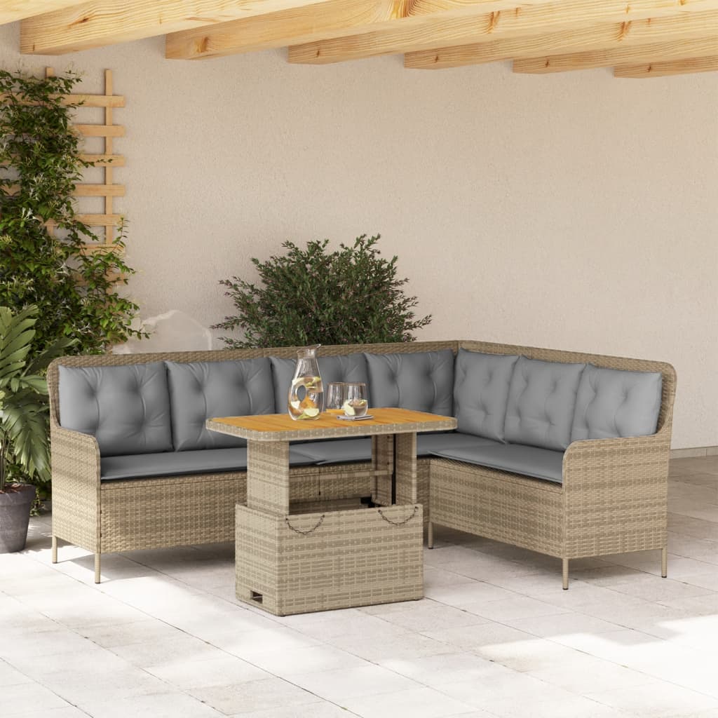 2-tlg. Garten-Sofagarnitur mit Kissen Beige Poly Rattan