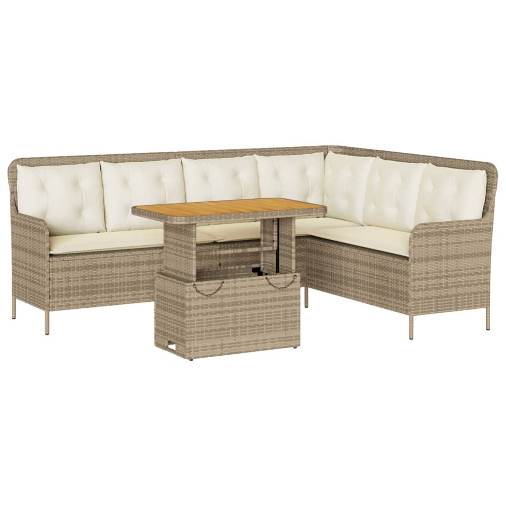 2-tlg. Garten-Sofagarnitur mit Kissen Beige Poly Rattan