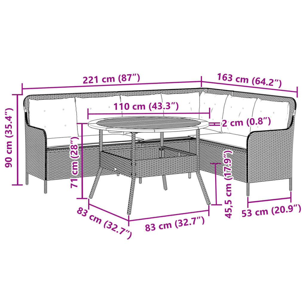 2-tlg. Garten-Sofagarnitur mit Auflagen Schwarz Poly Rattan