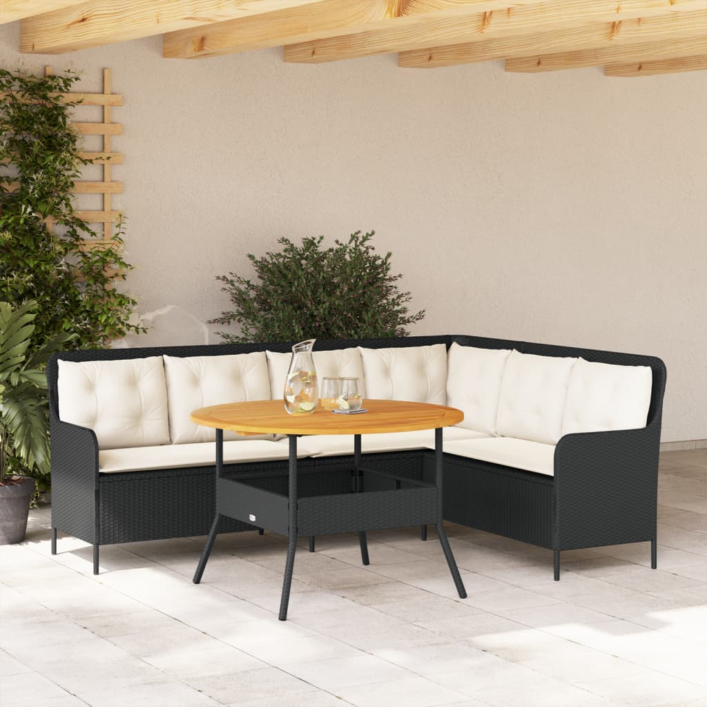 2-tlg. Garten-Sofagarnitur mit Auflagen Schwarz Poly Rattan