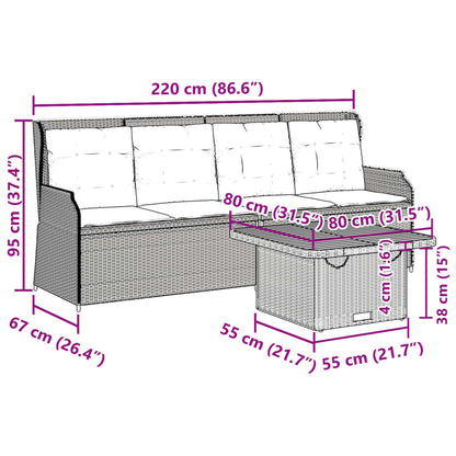 3-tlg. Garten-Lounge-Set mit Kissen Schwarz Poly Rattan