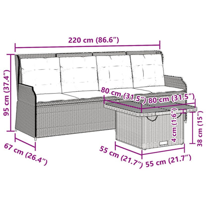 3-tlg. Garten-Lounge-Set mit Kissen Grau Poly Rattan