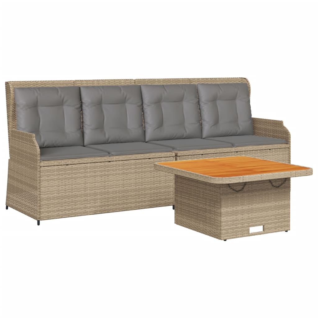 3-tlg. Garten-Lounge-Set mit Kissen Beige Poly Rattan