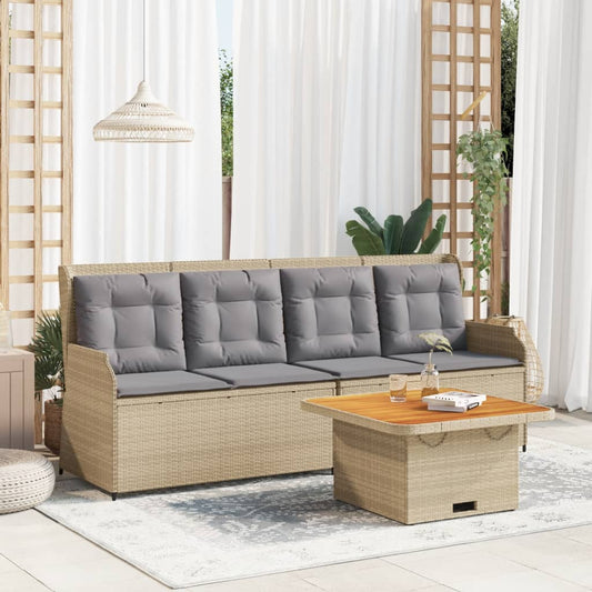 3-tlg. Garten-Lounge-Set mit Kissen Beige Poly Rattan