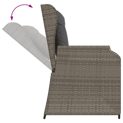 3-tlg. Garten-Lounge-Set mit Kissen Grau Poly Rattan