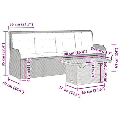 3-tlg. Garten-Lounge-Set mit Kissen Grau Poly Rattan