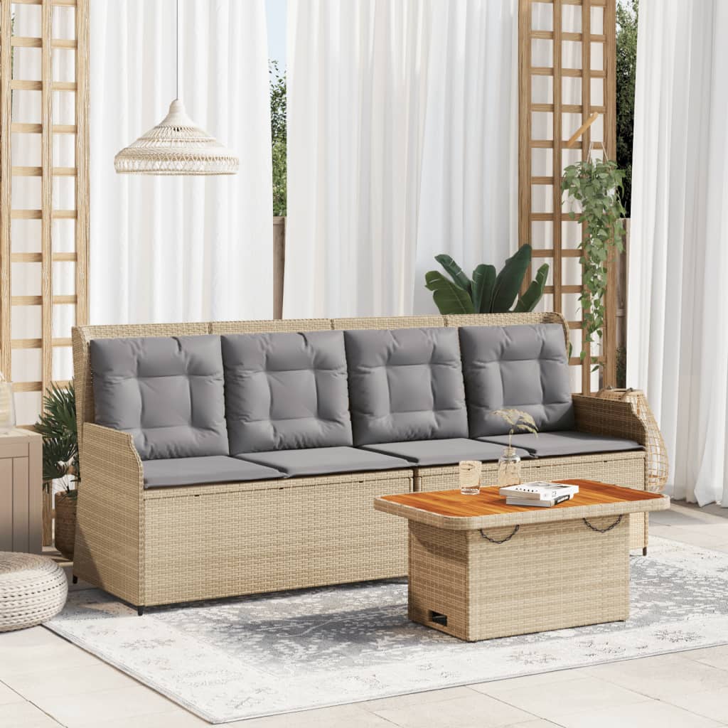 3-tlg. Garten-Lounge-Set mit Kissen Beige Poly Rattan