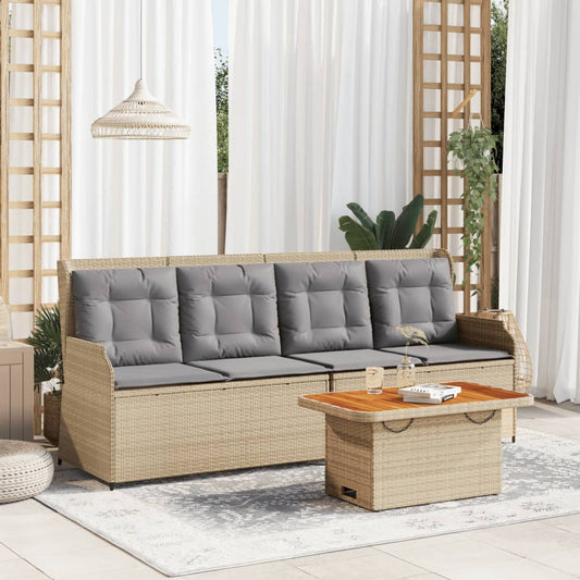 3-tlg. Garten-Lounge-Set mit Kissen Beige Poly Rattan