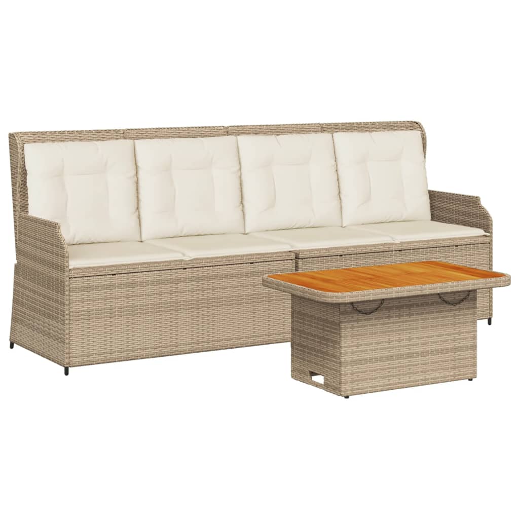 3-tlg. Garten-Lounge-Set mit Kissen Beige Poly Rattan