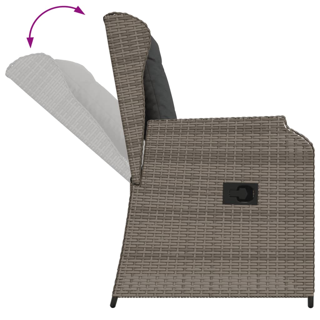 3-tlg. Garten-Lounge-Set mit Kissen Grau Poly Rattan