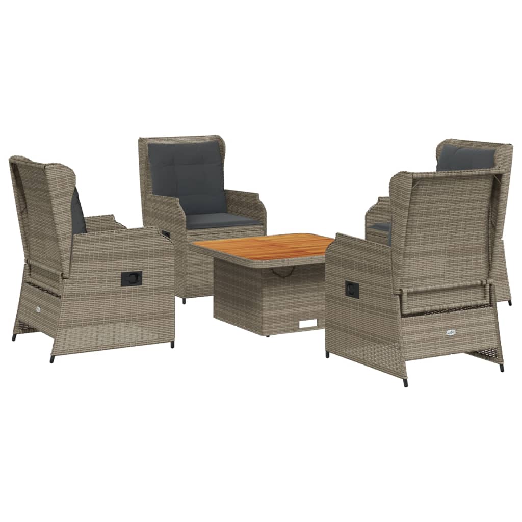 5-tlg. Garten-Lounge-Set mit Kissen Grau Poly Rattan