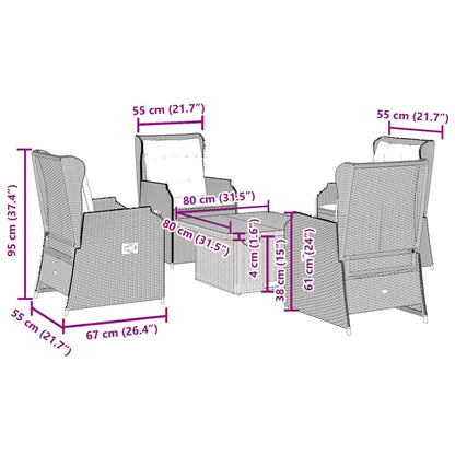 5-tlg. Garten-Lounge-Set mit Kissen Grau Poly Rattan