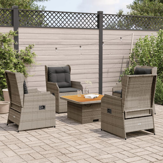 5-tlg. Garten-Lounge-Set mit Kissen Grau Poly Rattan