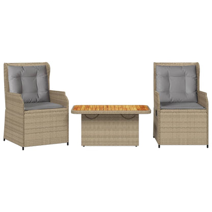 3-tlg. Garten-Lounge-Set mit Kissen Beige Poly Rattan