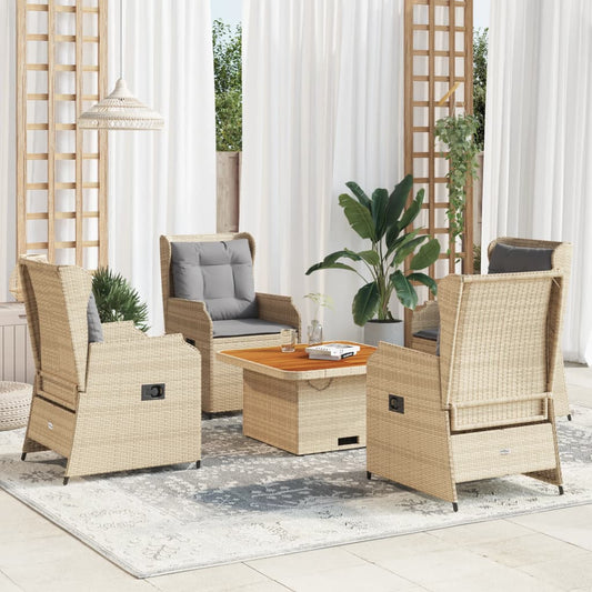 5-tlg. Garten-Lounge-Set mit Kissen Beige Poly Rattan