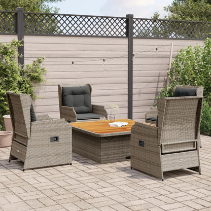 5-tlg. Garten-Lounge-Set mit Kissen Grau Poly Rattan