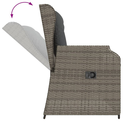 3-tlg. Garten-Lounge-Set mit Kissen Grau Poly Rattan