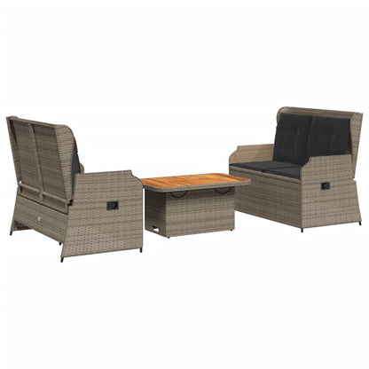 3-tlg. Garten-Lounge-Set mit Kissen Grau Poly Rattan