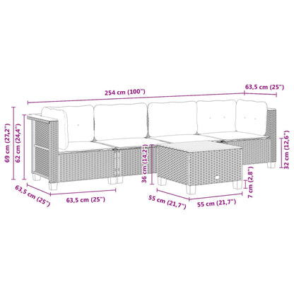 5-tlg. Garten-Sofagarnitur mit Kissen Schwarz Poly Rattan