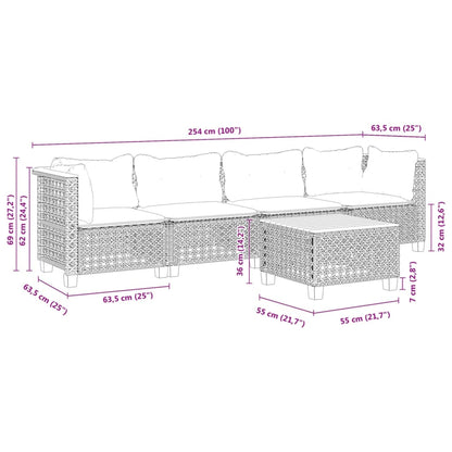 5-tlg. Garten-Sofagarnitur mit Kissen Grau Poly Rattan