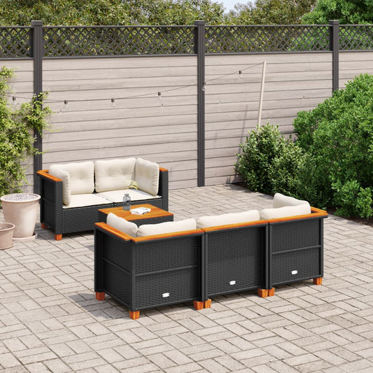 6-tlg. Garten-Sofagarnitur mit Kissen Schwarz Poly Rattan