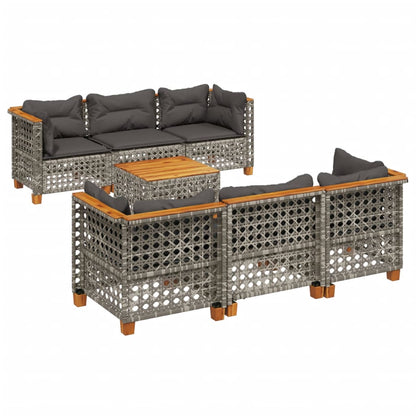 7-tlg. Garten-Sofagarnitur mit Kissen Grau Poly Rattan