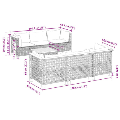 7-tlg. Garten-Sofagarnitur mit Kissen Grau Poly Rattan