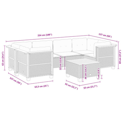 7-tlg. Garten-Sofagarnitur mit Kissen Schwarz Poly Rattan