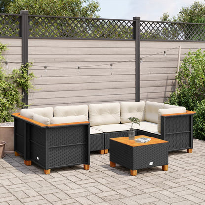 7-tlg. Garten-Sofagarnitur mit Kissen Schwarz Poly Rattan