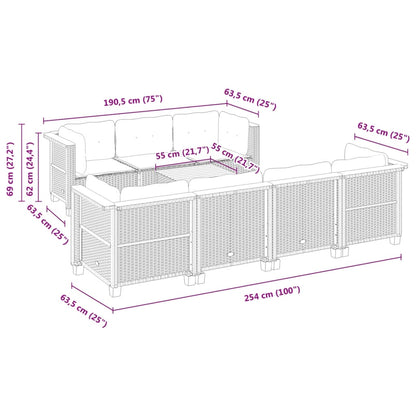 8-tlg. Garten-Sofagarnitur mit Kissen Schwarz Poly Rattan