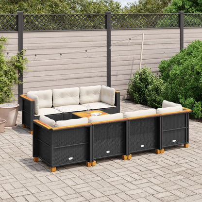 8-tlg. Garten-Sofagarnitur mit Kissen Schwarz Poly Rattan