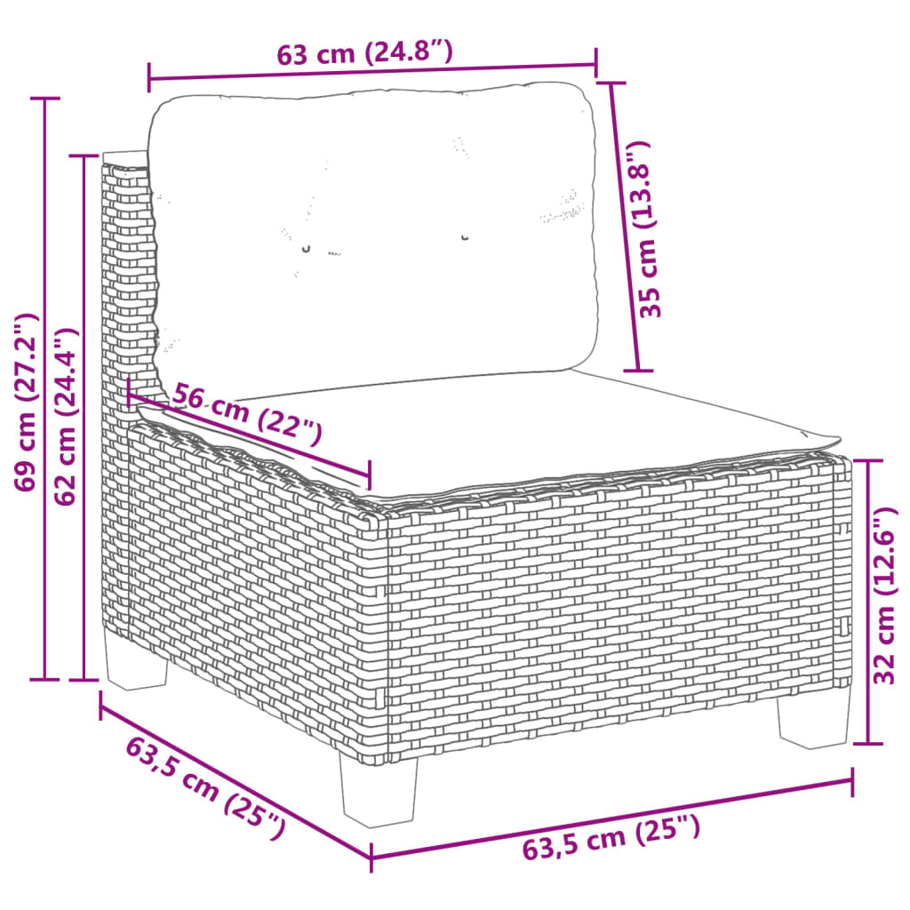 8-tlg. Garten-Sofagarnitur mit Kissen Schwarz Poly Rattan