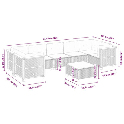 8-tlg. Garten-Sofagarnitur mit Kissen Beige Poly Rattan